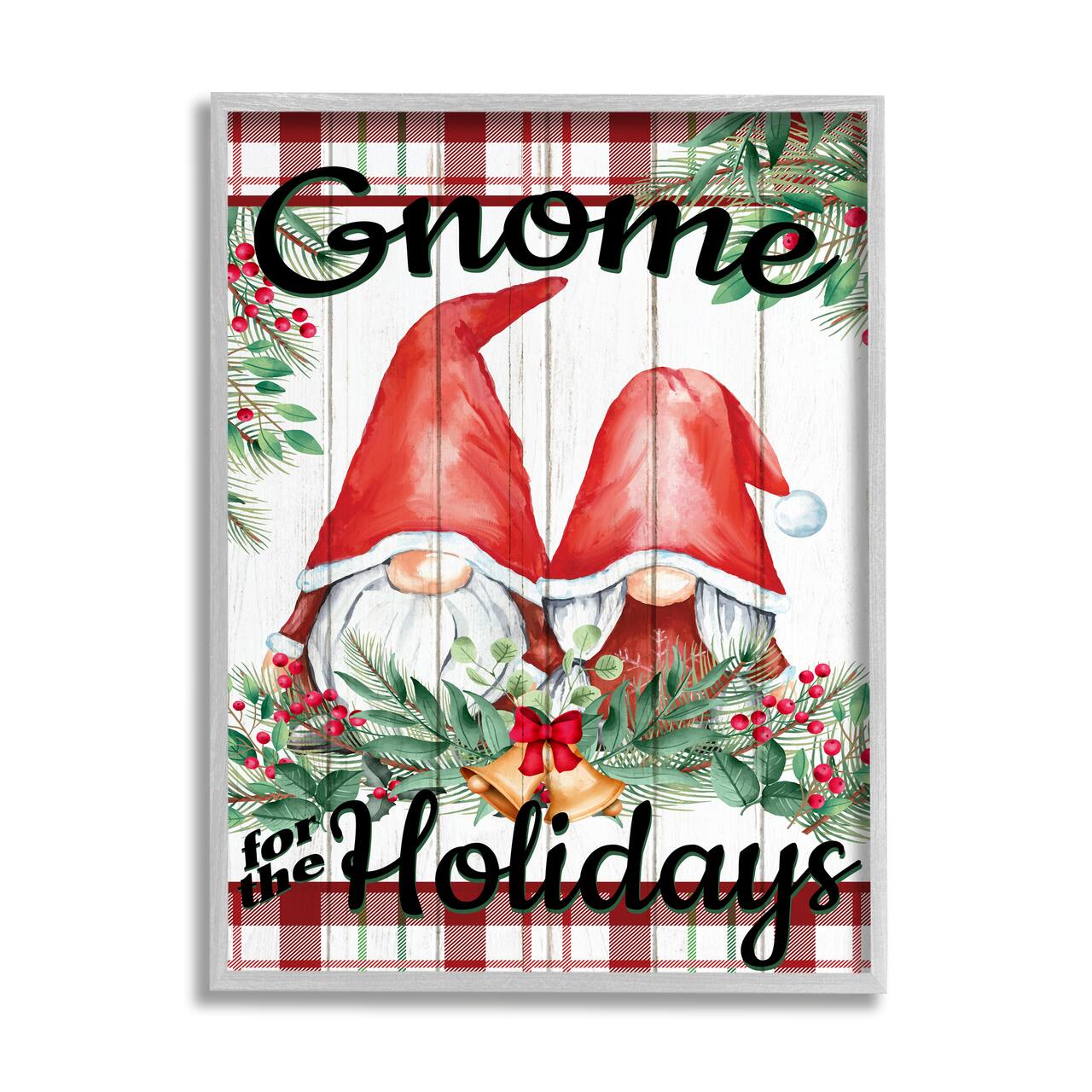 Stupell Industries Gnome For The Holidays Plaid Framed Giclee Art